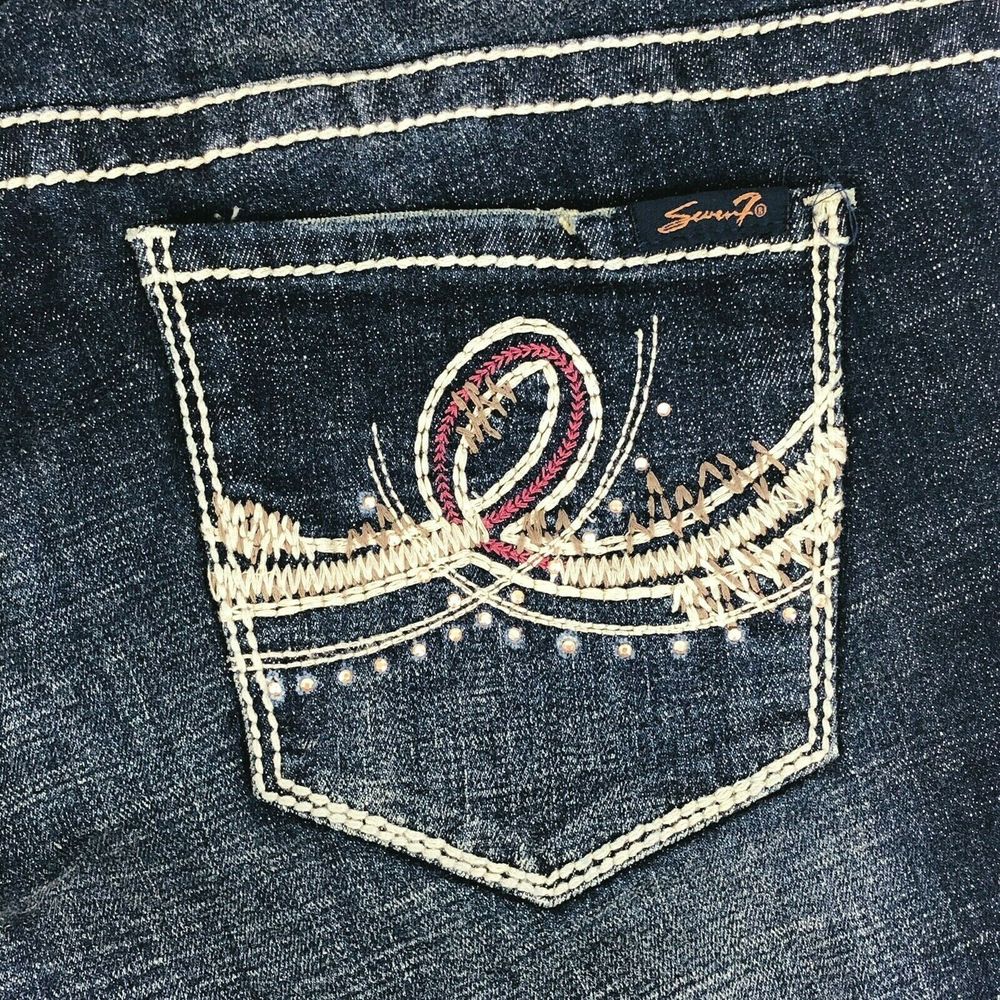 Seven7 Denim Blue Embellished Pocket Bootcut Jeans